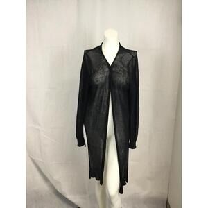 [332] DKNY Sweater Cardigan Womens M/L Black Sheer Lightweight Open Duster
